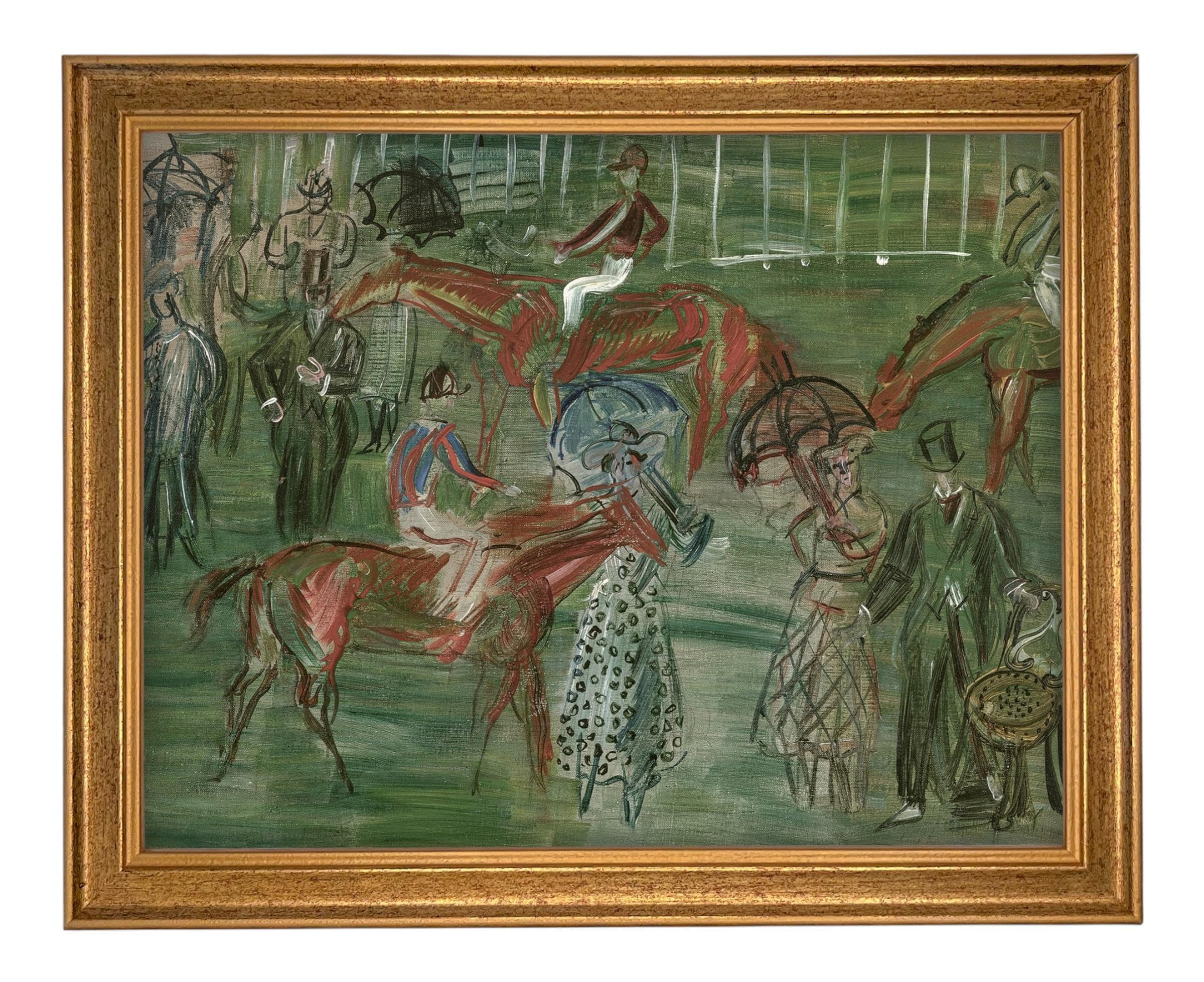 Vintage Framed Canvas Art: Race Day Equestrian Art #A-201