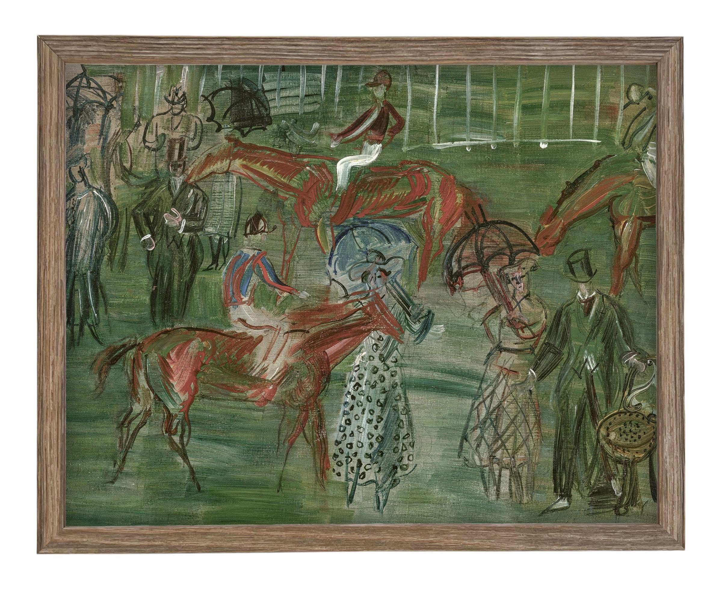 Vintage Framed Canvas Art: Race Day Equestrian Art #A-201
