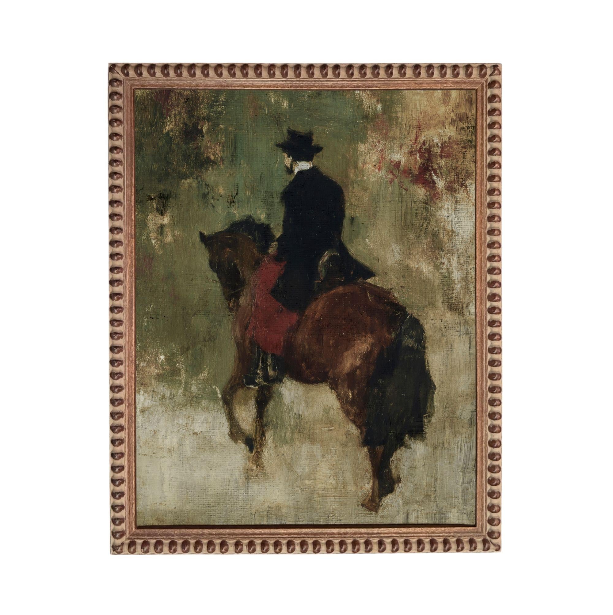 a man riding a horse, with the horse and rider in the center of the frame.