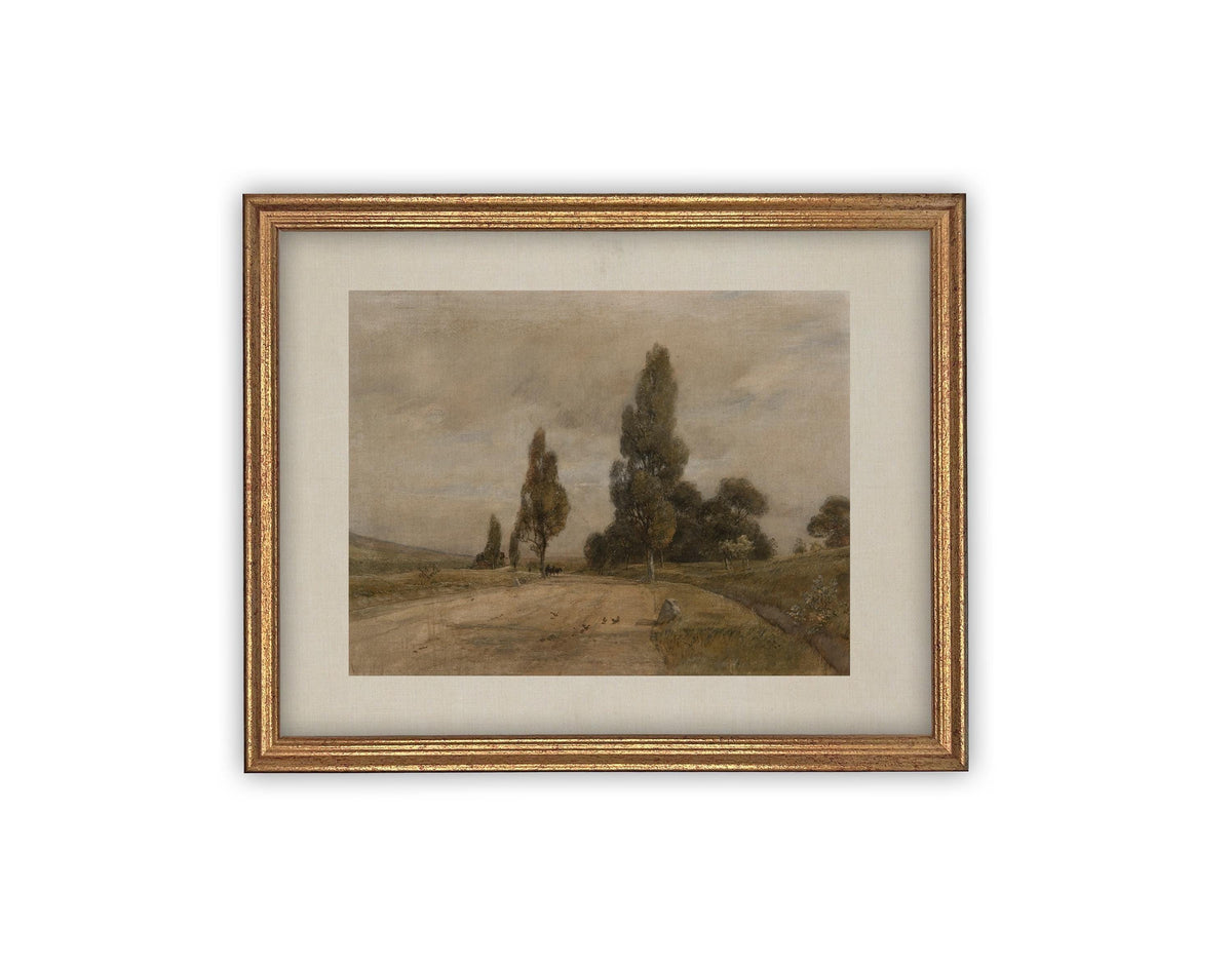 READY to SHIP 16X20 Vintage Framed Canvas Print: Muted Landscape, Farmhouse Art