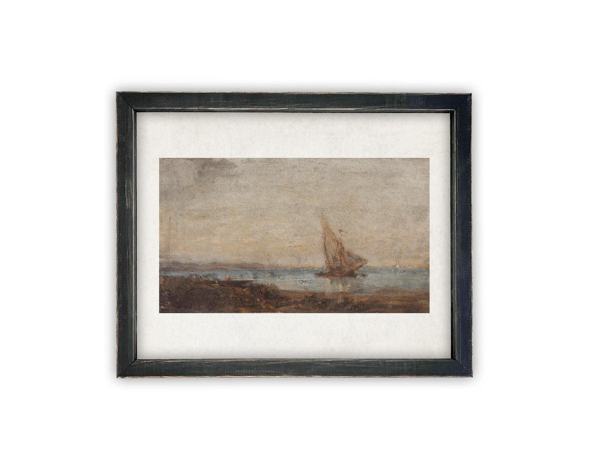 READY to SHIP 11X14 Framed Vintage Nautical Canvas Print: Sailboat Art