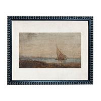 The image is a framed painting depicting a sailboat on the water.