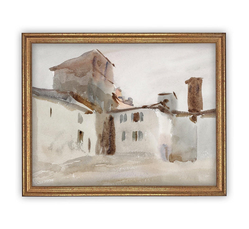 Vintage Framed Canvas Italian Villa Art #ARC-110