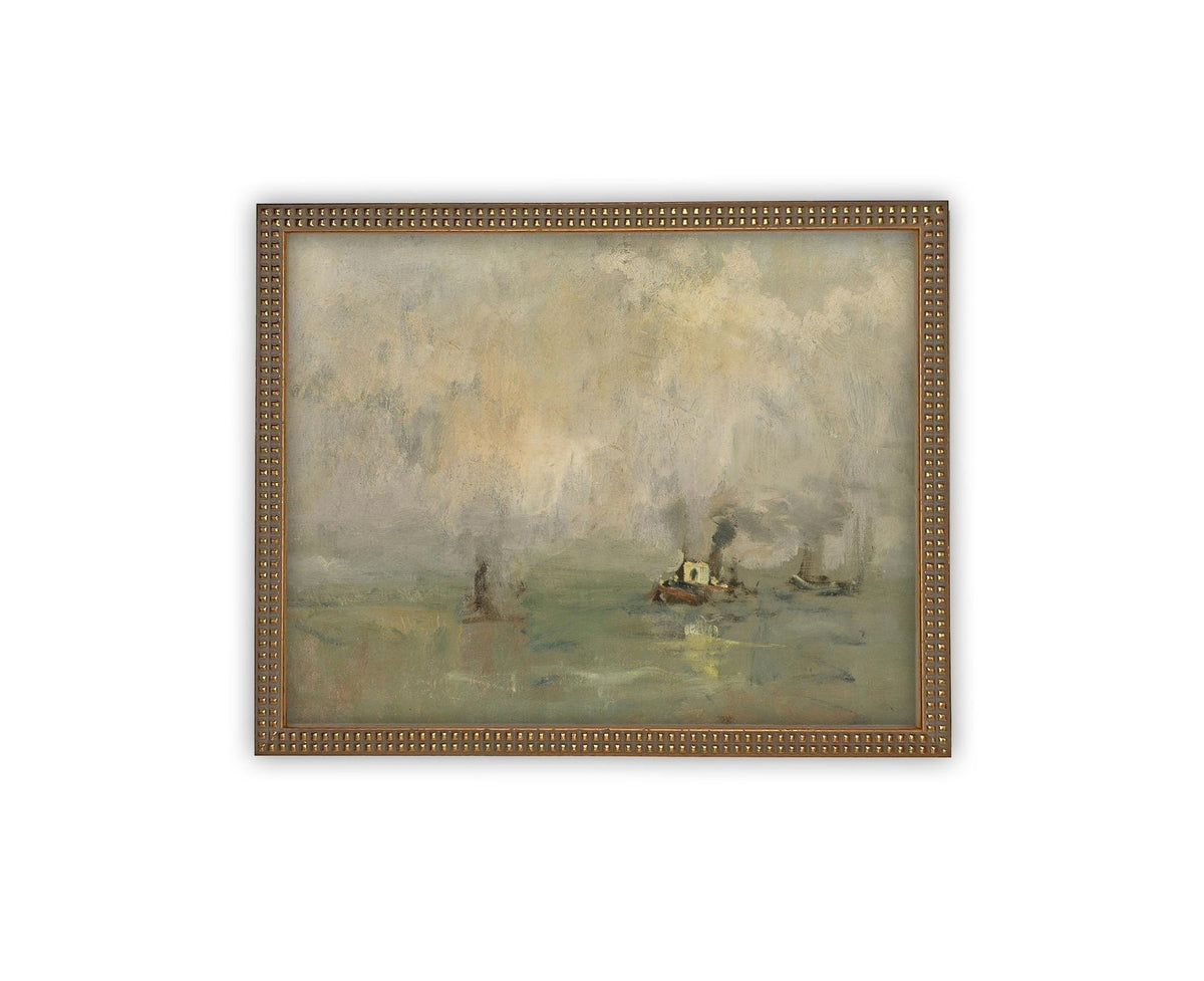 READY to SHIP 11X14 Framed Coastal Canvas Print: Vintage Beach House Art