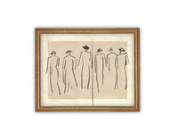 READY TO SHIP 8X10 Vintage Framed Canvas Art: Women Walking Sketch Print