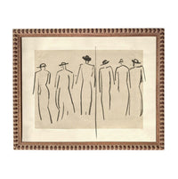 The image is a framed artwork depicting a group of stylized human figures in a line, with a simple and minimalist design.