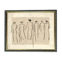 The image is a framed artwork depicting a group of stylized human figures in a line, with a simple and minimalist design.