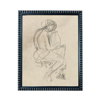 A framed sketch of a seated figure, drawn in a loose, sketchy style.