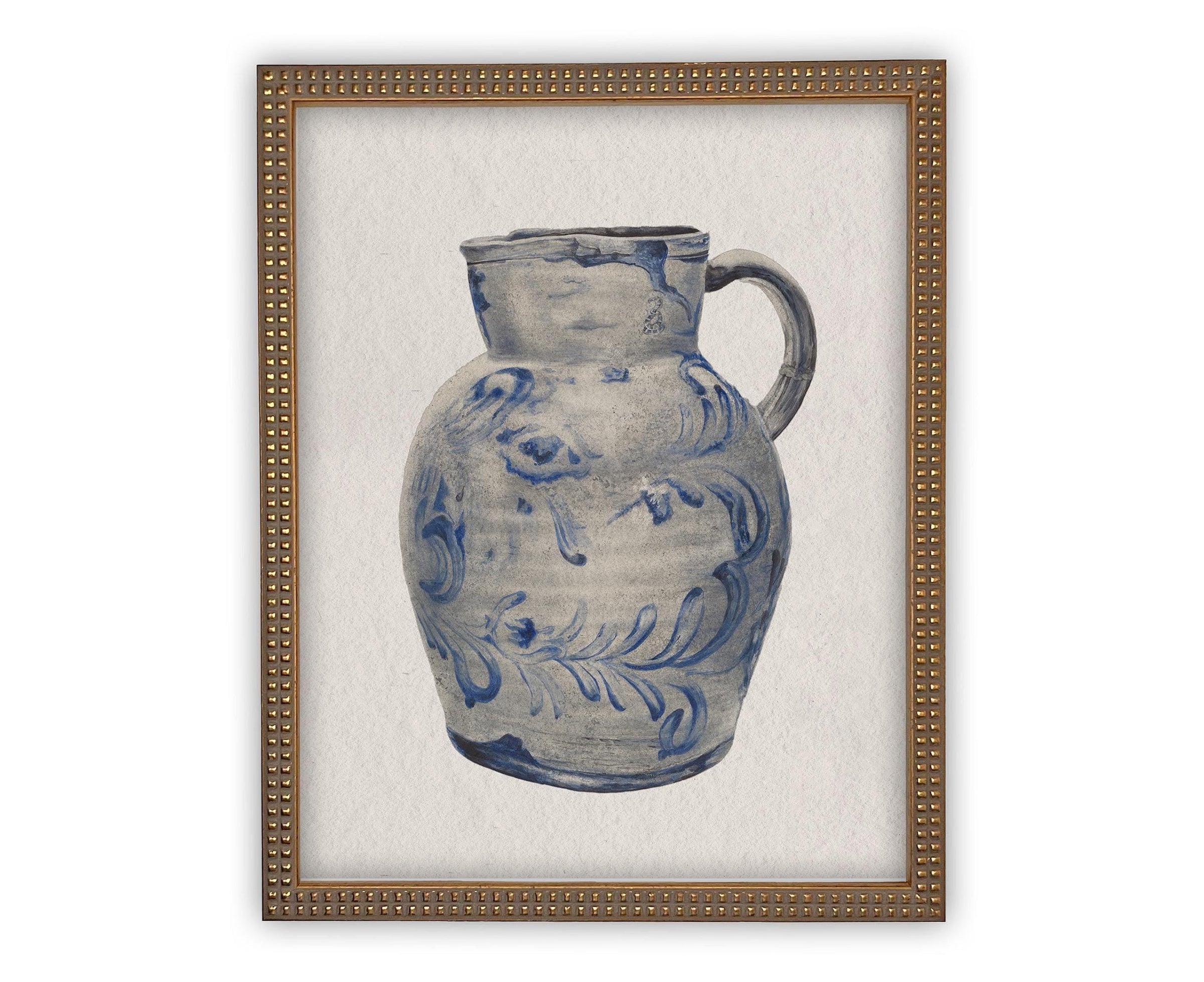 Vintage Framed Blue White Pottery Still Life on Canvas #ST-640