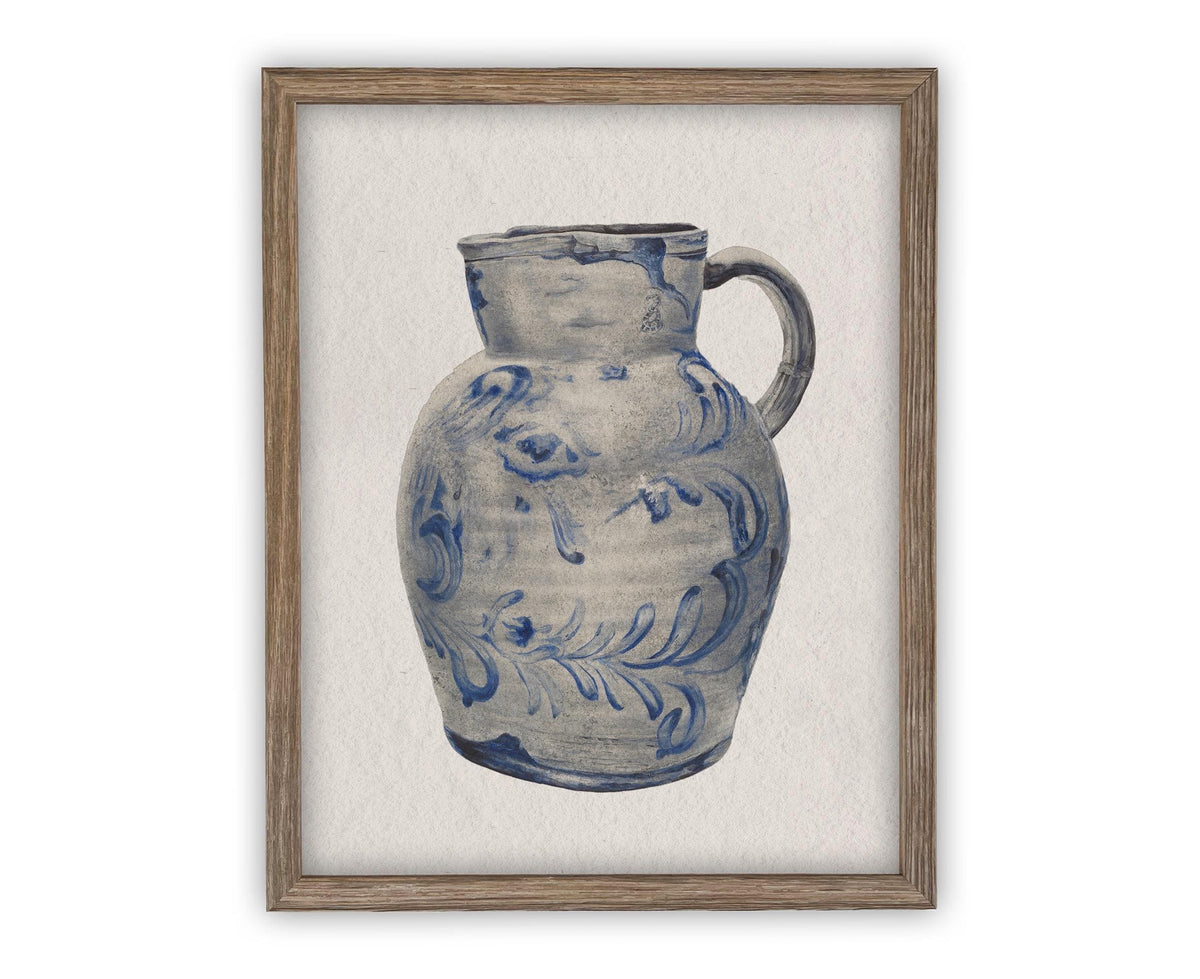 Vintage Framed Blue White Pottery Still Life on Canvas #ST-640