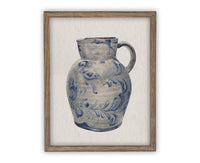 Vintage Framed Blue White Pottery Still Life on Canvas #ST-640