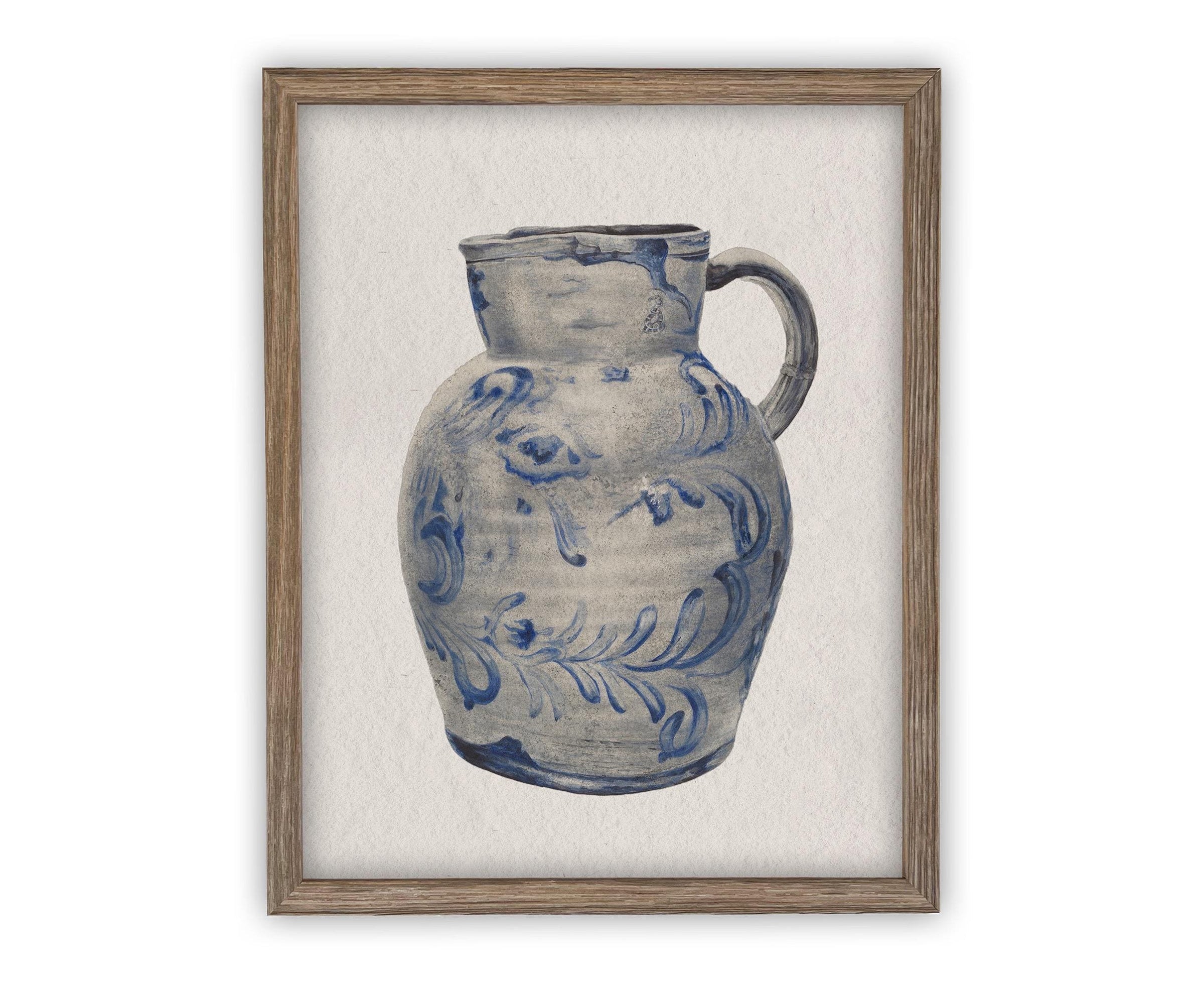 Vintage Framed Blue White Pottery Still Life on Canvas #ST-640