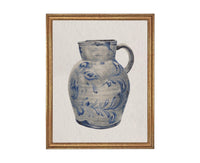 Vintage Framed Blue White Pottery Still Life on Canvas #ST-640