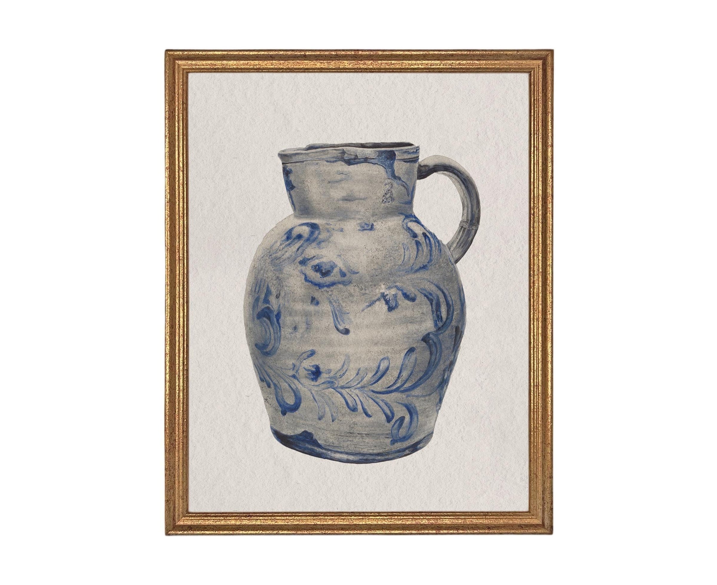 Vintage Framed Blue White Pottery Still Life on Canvas #ST-640