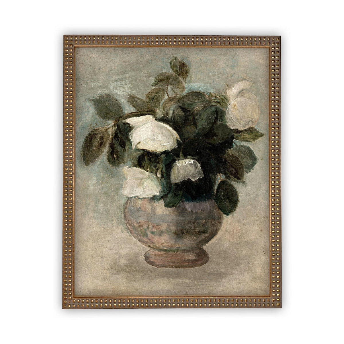 Framed Canvas White Roses Art #BOT-126