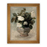 Framed Canvas White Roses Art #BOT-126