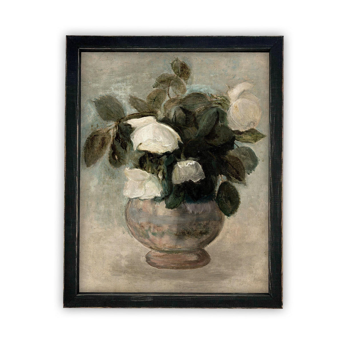 Framed Canvas White Roses Art #BOT-126