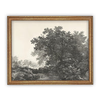Vintage Framed Canvas Art Black White Tree Sketch #LAN-149