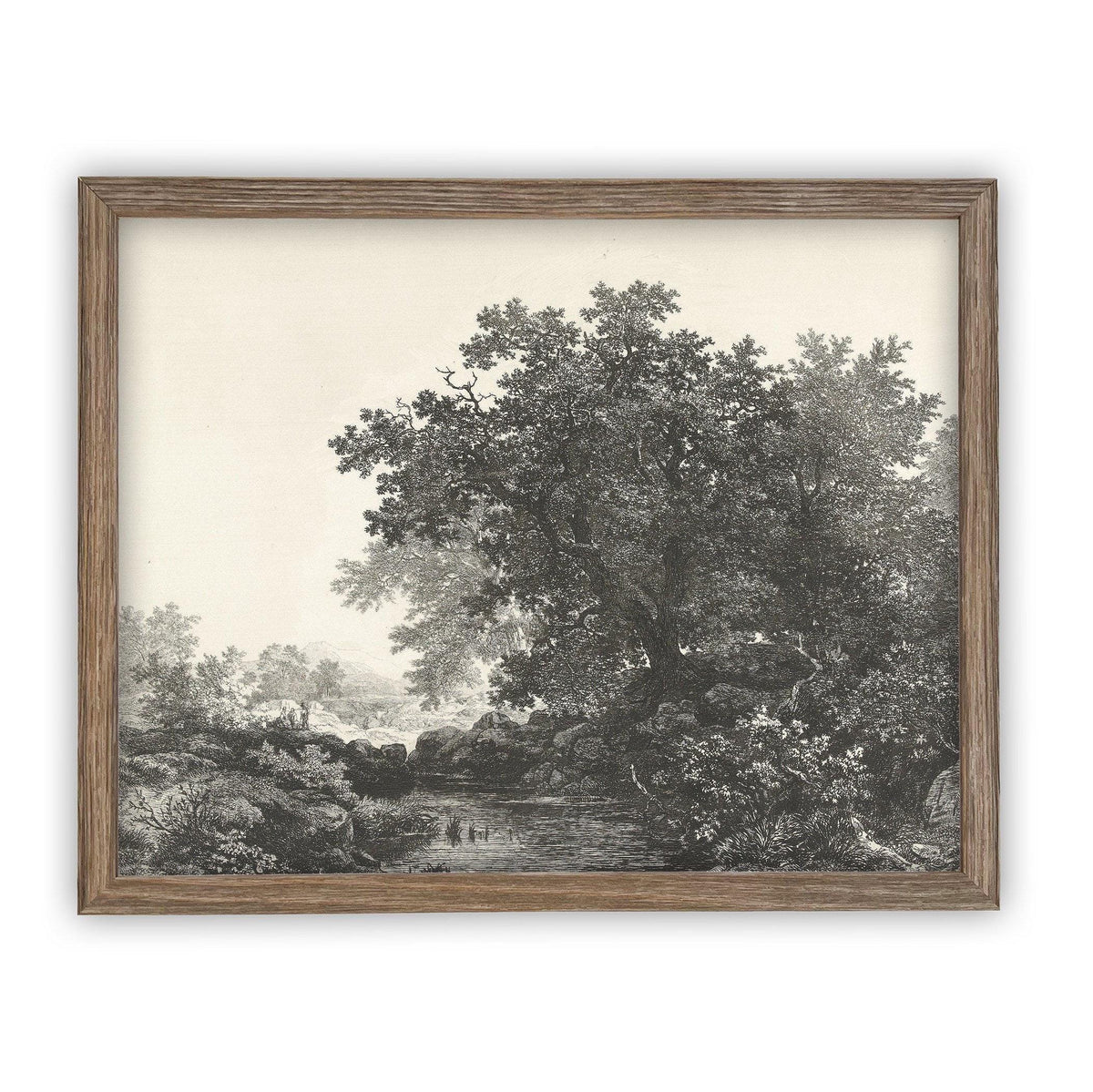 Vintage Framed Canvas Art Black White Tree Sketch #LAN-149