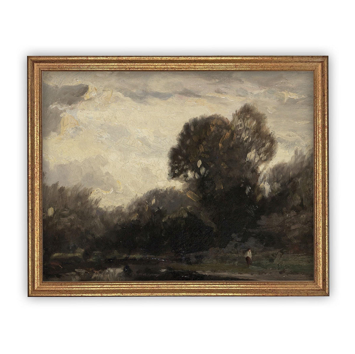 READY to SHIP 24X36 Framed Vintage Canvas Print: Moody Farmhouse Landscape Art