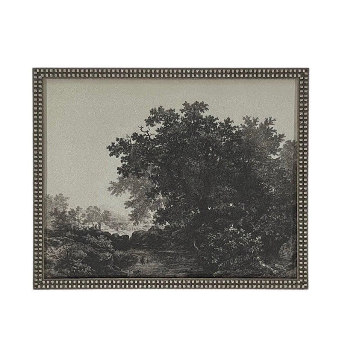 Vintage Framed Canvas Art Black White Tree Sketch #LAN-149