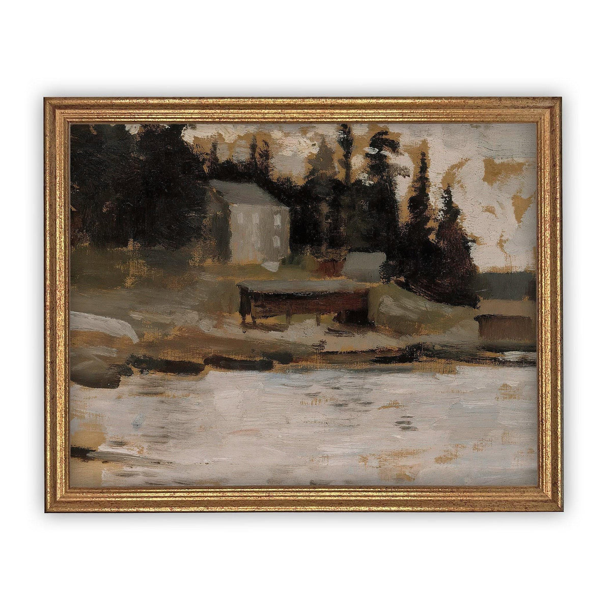 READY to SHIP 16X20 Framed Lake House Canvas Print: Vintage Landscape Art