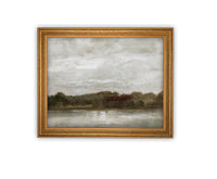 READY to SHIP 24X36 Framed Lake House Canvas Print: Vintage Farmhouse Landscape Art