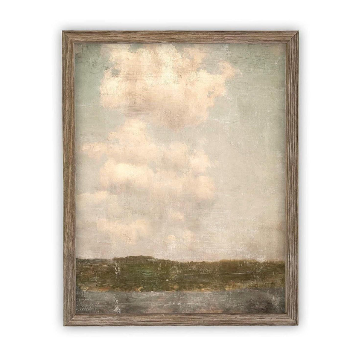 READY to SHIP 11X14 Vintage Framed Canvas Print: Muted Landscape, Farmhouse Style