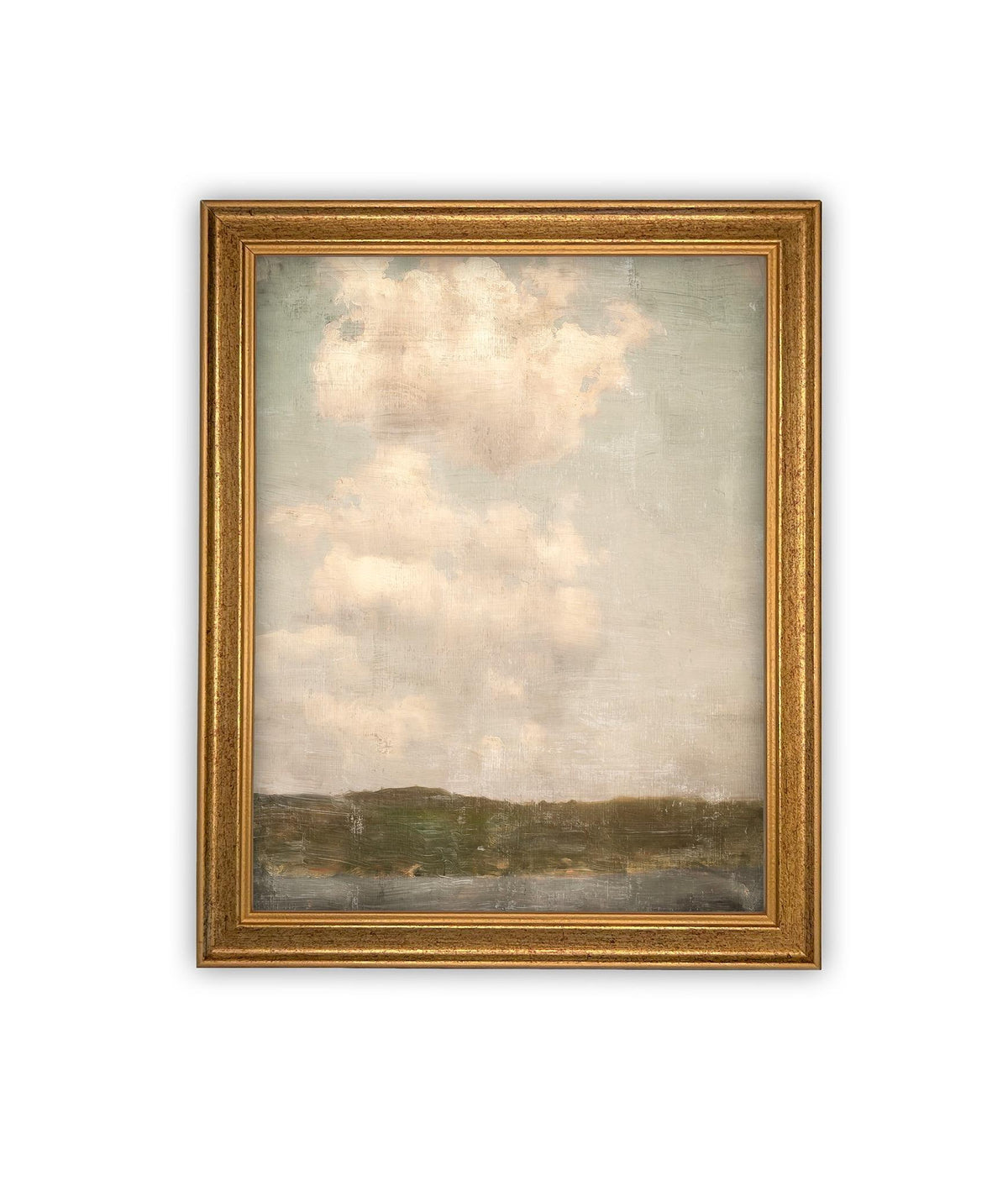 READY to SHIP 11X14 Vintage Framed Canvas Print: Muted Landscape, Farmhouse Style