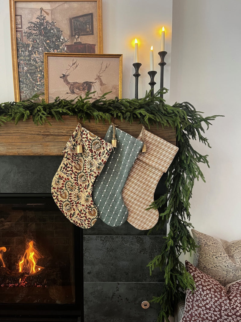 *Fold Over* Vintage Inspired Evergreen Floral Christmas Stockings