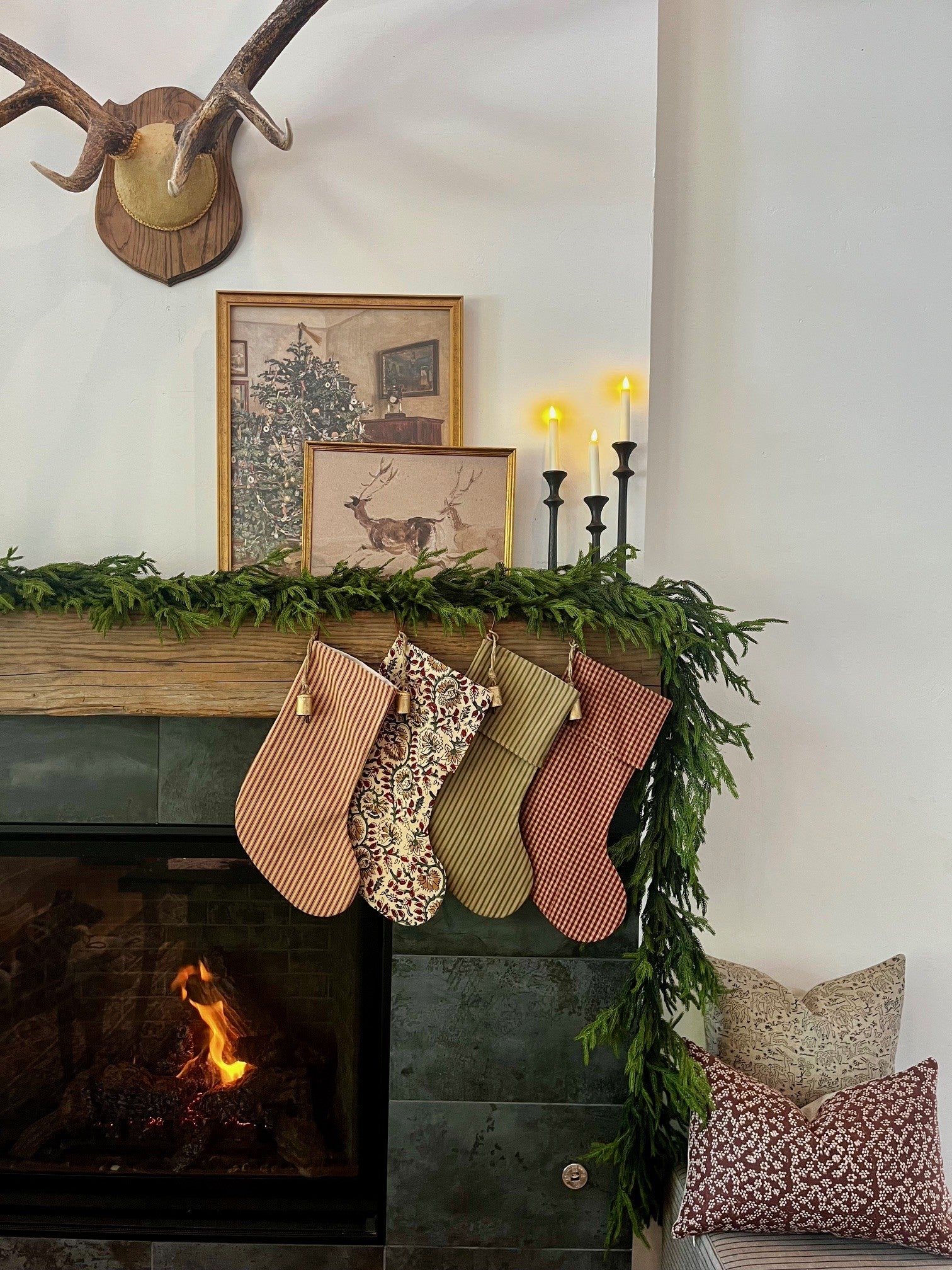 *Fold Over* Vintage Inspired Evergreen Floral Christmas Stockings