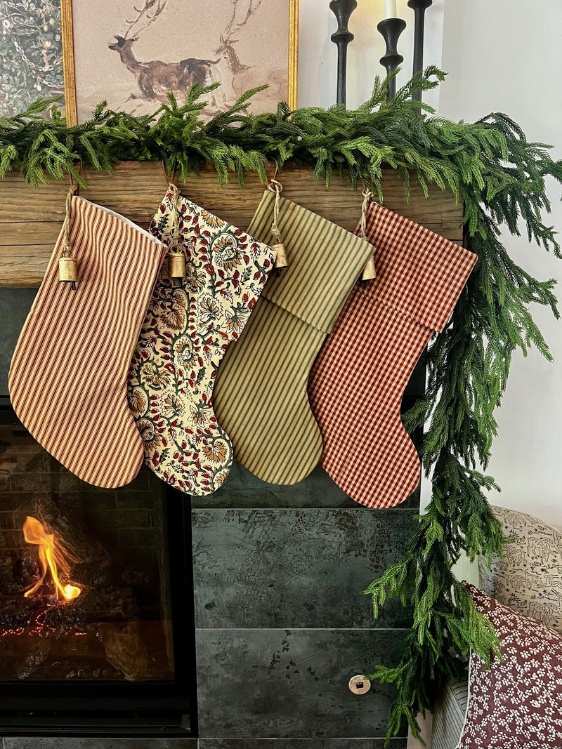 *Fold Over* Vintage Inspired Evergreen Floral Christmas Stockings