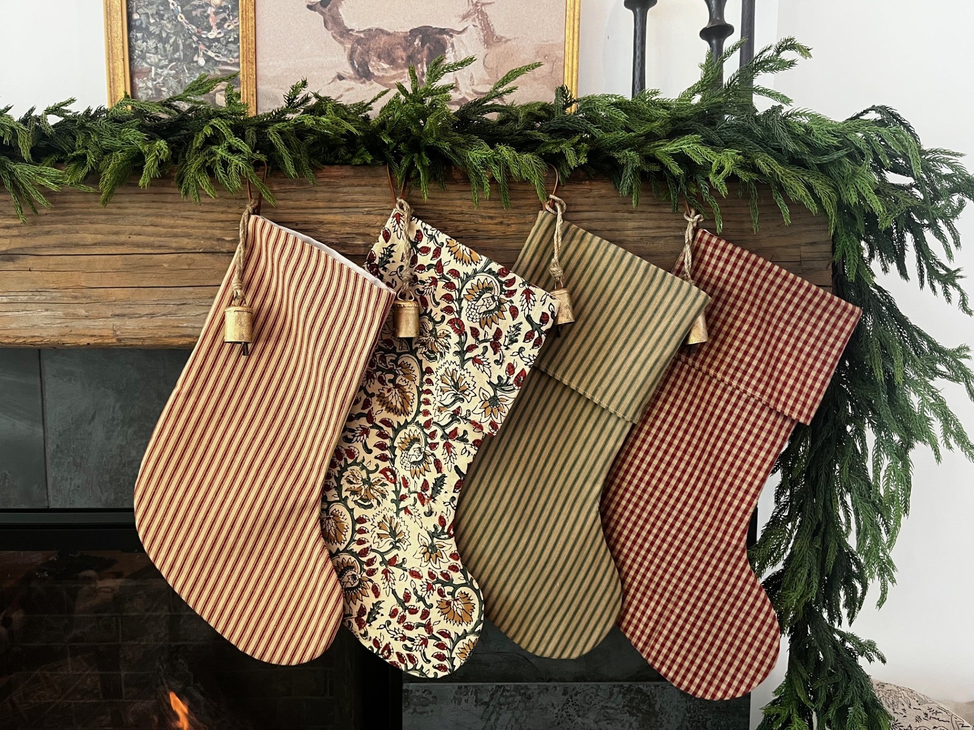 *Fold Over* Vintage Inspired Evergreen Floral Christmas Stockings