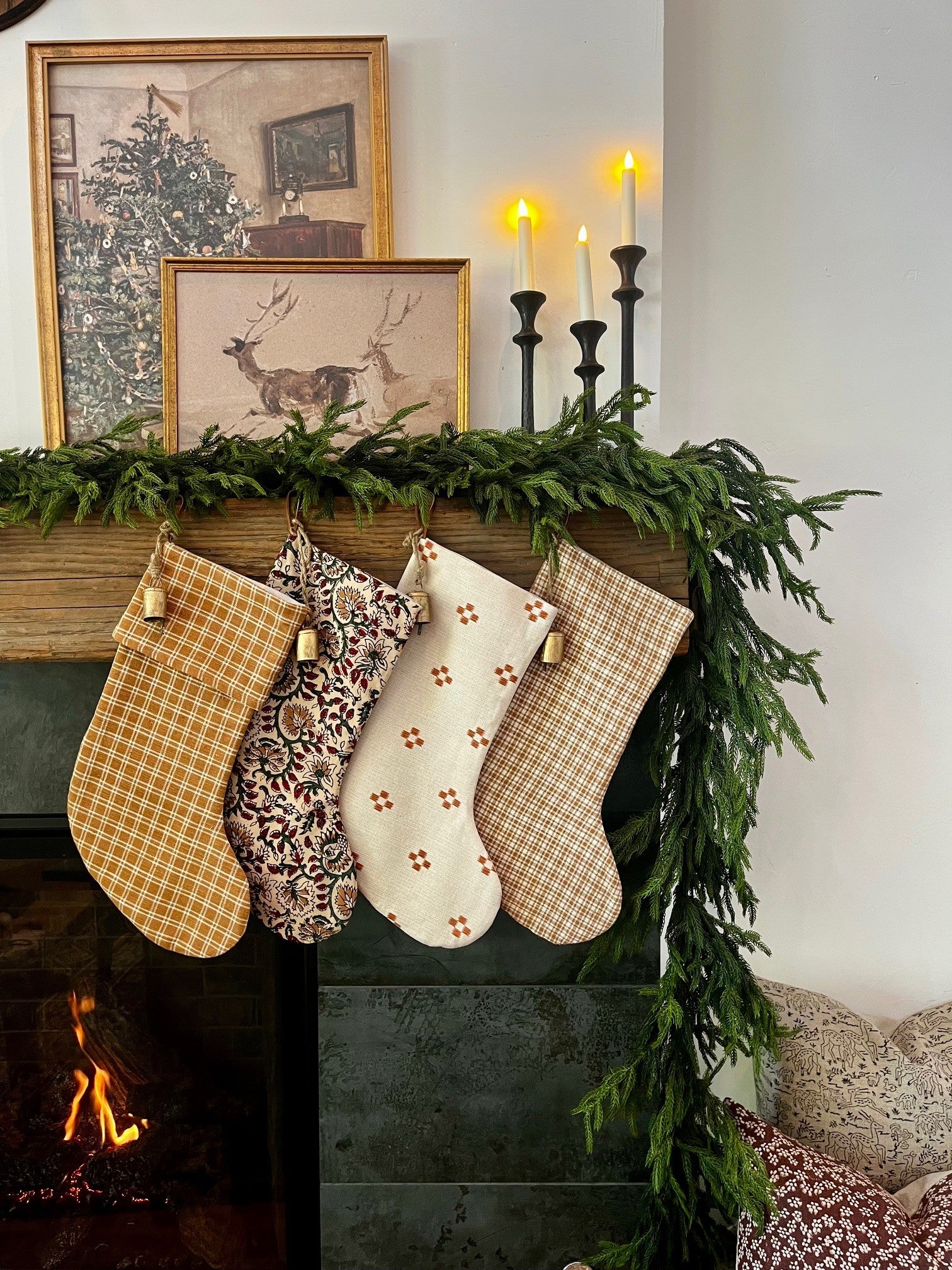 *Fold Over* Vintage Inspired Evergreen Floral Christmas Stockings