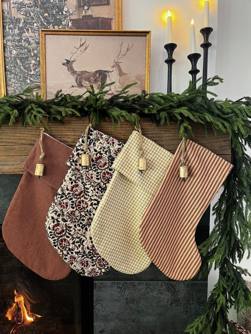 Christmas Stocking Red and Tan Stripe