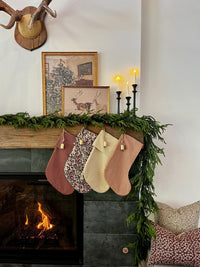 Christmas Stocking "Fold Over" Beige Check Plaid