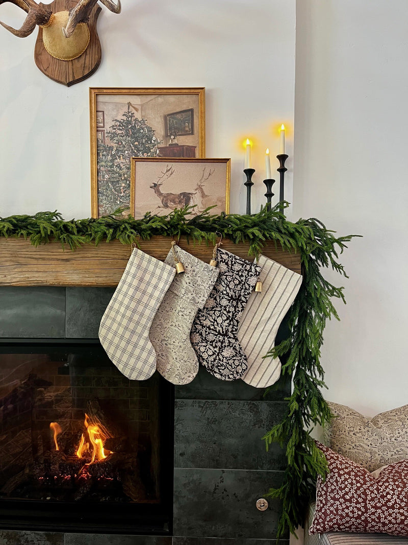 Christmas Stocking "Fold Over" Reindeer Linen Print