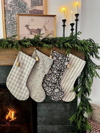 Christmas Stocking "Fold Over" Reindeer Linen Print