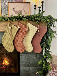 *Fold Over* Vintage Inspired Green and Tan Stripe Christmas Stockings