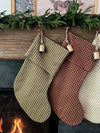 *Fold Over* Vintage Inspired Green and Tan Stripe Christmas Stockings