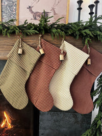 Christmas Stocking "Fold Over" Beige Check Plaid