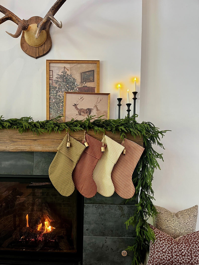 Christmas Stocking "Fold Over" Beige Check Plaid