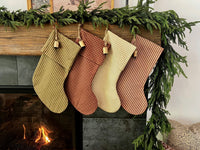 Christmas Stocking "Fold Over" Beige Check Plaid