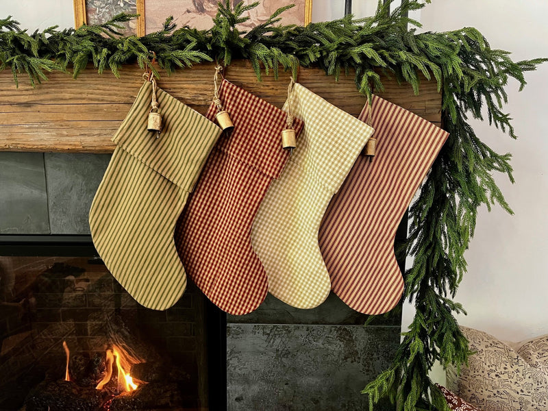 Christmas Stocking "Fold Over" Beige Check Plaid