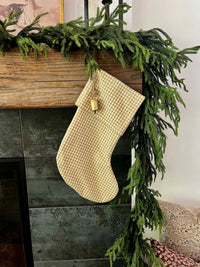 Christmas Stocking "Fold Over" Beige Check Plaid
