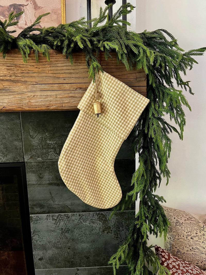 Christmas Stocking "Fold Over" Beige Check Plaid