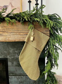 *Fold Over* Vintage Inspired Green and Tan Stripe Christmas Stockings
