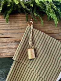 *Fold Over* Vintage Inspired Green and Tan Stripe Christmas Stockings
