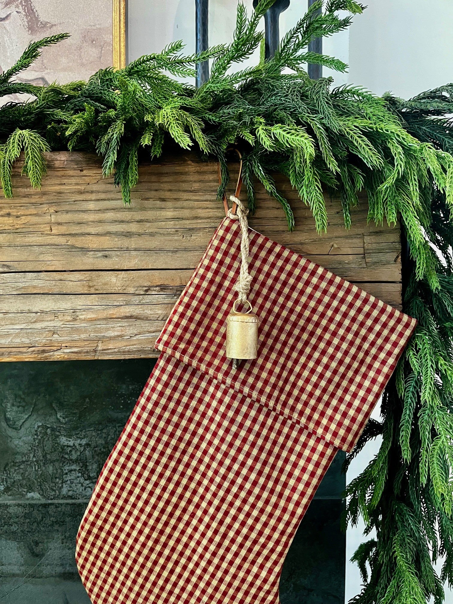 Christmas Stocking "Fold Over" Red Check Plaid
