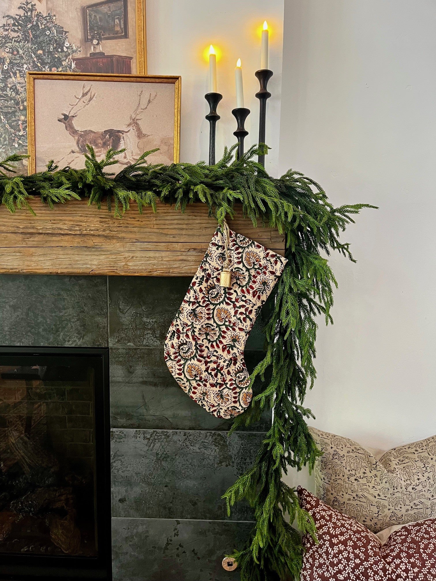 Vintage Inspired Evergreen Floral Christmas Stockings